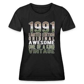 Edition limitée depuis 1991 Anniversaire Millésime 1991 - T-shirt sport Femme - noir - Devant - AI Model Female 172 light (172cm)