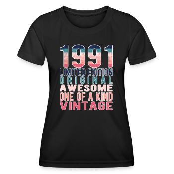 Edition limitée depuis 1991 Anniversaire Millésime 1991 - T-shirt sport Femme - noir - Devant - AI Model Female 172 light (172cm)