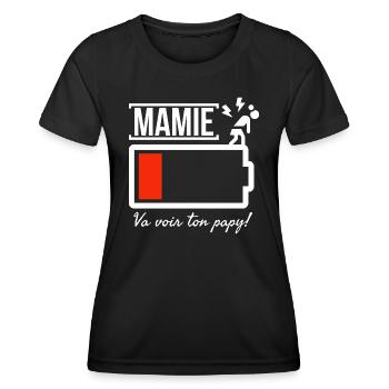 Mamie batterie faible, va voir ton papy! - T-shirt sport Femme - noir - Devant - AI Model Female 172 light (172cm)