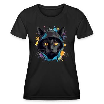 Katzenkopf Schwarze Katze Bombay Happy Cat Katzen - Frauen Funktions-T-Shirt - Schwarz - Vorne - AI Model Female 172 light (172cm)