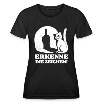 Erkenne die Zeichen Katze Mittelfinger Spruch - Frauen Funktions-T-Shirt - Schwarz - Vorne - AI Model Female 172 light (172cm)
