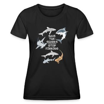 Save the Sharks Stop Finning - Frauen Funktions-T-Shirt - Schwarz - Vorne - AI Model Female 172 light (172cm)