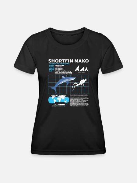Makohai fact sheet - Frauen Funktions-T-Shirt - Schwarz