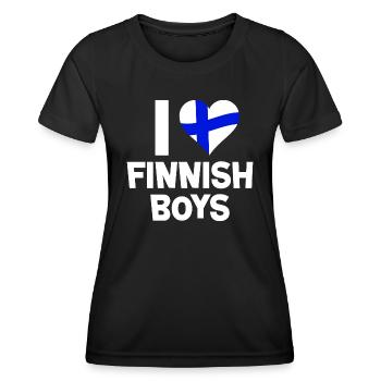 J’ADORE LES GARÇONS FINLANDAIS - T-shirt sport Femme - noir - Devant - AI Model Female 172 light (172cm)