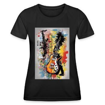 "Jazz & Rock Fusion T-Shirt" - Frauen Funktions-T-Shirt - Schwarz - Vorne - AI Model Female 172 light (172cm)