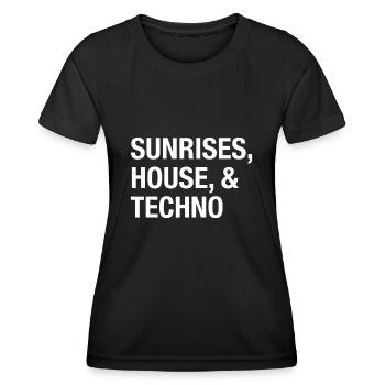 Sunrises House And Techno - EDM Music Festival - Women's Functional T-Shirt - black - Front - AI Model Female 172 light (172cm)