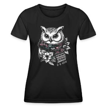 Winter Eule mit Schal - Frauen Funktions-T-Shirt - Schwarz - Vorne - AI Model Female 172 light (172cm)