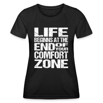 Comfort Zone Saying - Women's Functional T-Shirt - black - Front - AI Model Female 172 light (172cm)