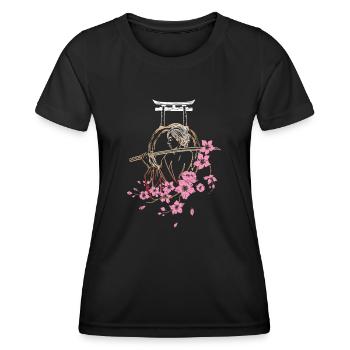 Japanese samurai with cherry blossoms and sakura - Women's Functional T-Shirt - black - Front - AI Model Female 172 light (172cm)