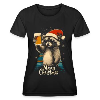 Christmas Beer Raccoon - Women's Functional T-Shirt - black - Front - AI Model Female 172 light (172cm)