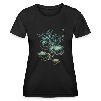 Japanischer Anime Otaku retro Streetwear Dragon - Frauen Funktions-T-Shirt - Schwarz - Vorne - AI Model Female 172 light (172cm)