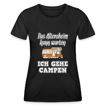 Das Altersheim kann warten Ich gehe Campen Rentner - Frauen Funktions-T-Shirt - Schwarz - Vorne - AI Model Female 172 light (172cm)