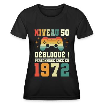 Anniversaire 50 Ans Geek Niveau 50 Humour - T-shirt sport Femme - noir - Devant - AI Model Female 172 light (172cm)