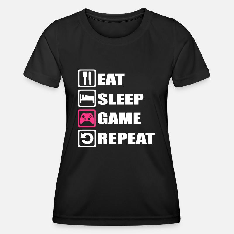 EAT SLEEP GAME REPEAT - Women's Functional T-Shirt - black