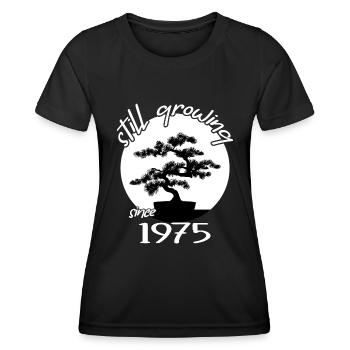1975 Birthday Bonsai tree "Still growing" Nebari - Women's Functional T-Shirt - black - Front - AI Model Female 172 light (172cm)