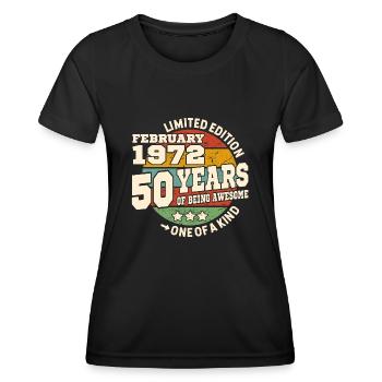 Geboren im Februar 1972 - 50 Jahre - Frauen Funktions-T-Shirt - Schwarz - Vorne - AI Model Female 172 light (172cm)
