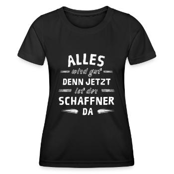 Alles wird gut denn jetzt ist der Schaffner da - Frauen Funktions-T-Shirt - Schwarz - Vorne - AI Model Female 172 light (172cm)