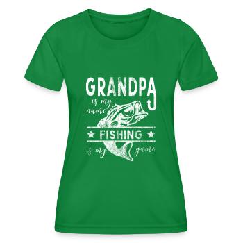 Fischer Opa Grandpa Is My Name Fishing Is My Game - Women's Functional T-Shirt - kelly green - Front - AI Model Female 172 dark (172cm)