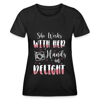 Fotograf Fotografin Spiegelreflex Motiv - Frauen Funktions-T-Shirt - Schwarz - Vorne - AI Model Female 172 light (172cm)
