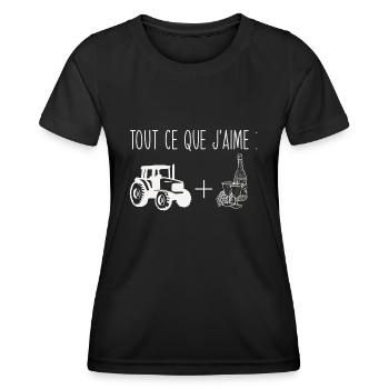 Tout ce que j’aime : tracteur et vin - T-shirt sport Femme - noir - Devant - AI Model Female 172 light (172cm)