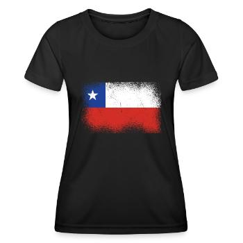 Chile Flagge Südamerika Chilenische Fahne Vintage - Frauen Funktions-T-Shirt - Schwarz - Vorne - AI Model Female 172 light (172cm)
