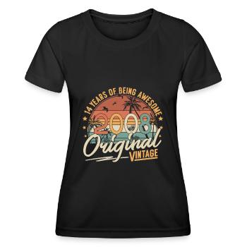 2008 Jahrgang geboren Vintage 14 Geburtstag Retro - Frauen Funktions-T-Shirt - Schwarz - Vorne - AI Model Female 172 light (172cm)