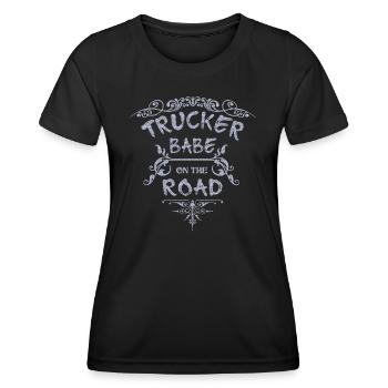 Truckerin Trucker Babe LKW Truck Fahrerin - Frauen Funktions-T-Shirt - Schwarz - Vorne - AI Model Female 172 light (172cm)