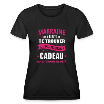 Marraine le plus beau cadeau c'est nous - T-shirt sport Femme - noir - Devant - AI Model Female 172 light (172cm)