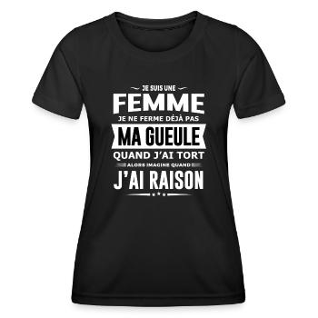 Femme je ferme pas ma gueule cadeau humour femme - T-shirt sport Femme - noir - Devant - AI Model Female 172 light (172cm)