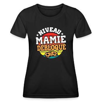 Niveau mamie débloqué cadeau annonce mamie - T-shirt sport Femme - noir - Devant - AI Model Female 172 light (172cm)