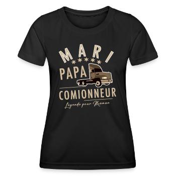 Mari papa camionneur légende pour maman - T-shirt sport Femme - noir - Devant - AI Model Female 172 light (172cm)