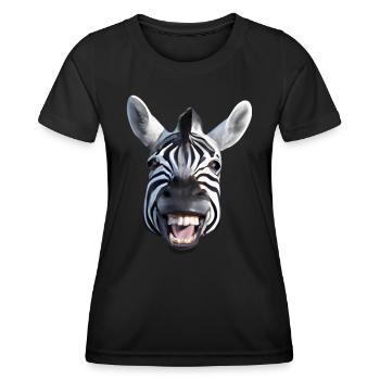 Breit grinsendes Zebra - Frauen Funktions-T-Shirt - Schwarz - Vorne - AI Model Female 172 light (172cm)