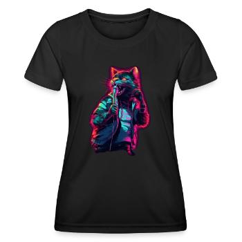 Singende Katze - Frauen Funktions-T-Shirt - Schwarz - Vorne - AI Model Female 172 light (172cm)