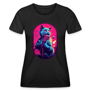 Singende Katze Mikrofon - Frauen Funktions-T-Shirt - Schwarz - Vorne - AI Model Female 172 light (172cm)
