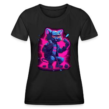 Singende Katze Mikrofon - Frauen Funktions-T-Shirt - Schwarz - Vorne - AI Model Female 172 light (172cm)
