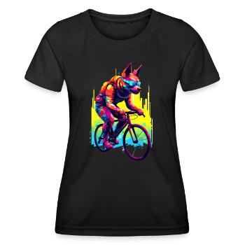 Chien à vélo / vélo de route, par NeonCat - T-shirt sport Femme - noir - Devant - AI Model Female 172 light (172cm)