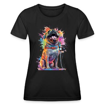 Singender Hund mit Mikrofon - Frauen Funktions-T-Shirt - Schwarz - Vorne - AI Model Female 172 light (172cm)