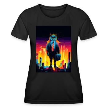Owl in Suit City Skyline - Women's Functional T-Shirt - black - Front - AI Model Female 172 light (172cm)