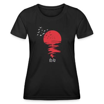 Sonne Vögel Japan Freiheit - Frauen Funktions-T-Shirt - Schwarz - Vorne - AI Model Female 172 light (172cm)