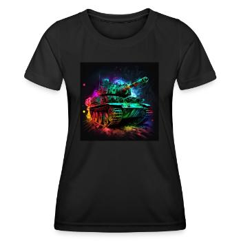 Kampfpanzer im Neonlicht, stark und robust - Frauen Funktions-T-Shirt - Schwarz - Vorne - AI Model Female 172 light (172cm)