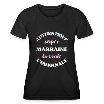 authentique super marraine humour filleul filleule - T-shirt sport Femme - noir - Devant - AI Model Female 172 light (172cm)