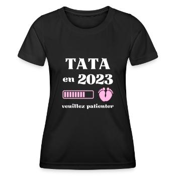 tata 2023 humour annonce grossesse tata cadeau - T-shirt sport Femme - noir - Devant - AI Model Female 172 light (172cm)