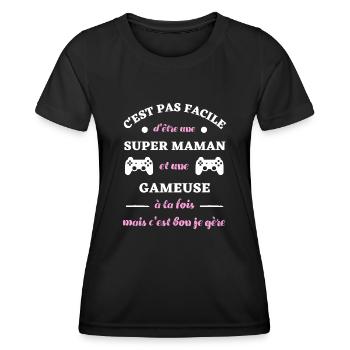 maman gameuse humour geek femme idée cadeau gaming - T-shirt sport Femme - noir - Devant - AI Model Female 172 light (172cm)
