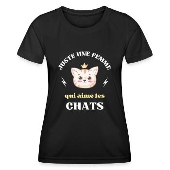 juste une femme qui aime les chats humour chat - T-shirt sport Femme - noir - Devant - AI Model Female 172 light (172cm)