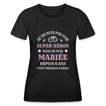 6 ans de mariage femme super héros humour cadeau - T-shirt sport Femme - noir - Devant - AI Model Female 172 light (172cm)
