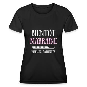 Bientôt Marraine Bébé Humour Annonce Grossesse - T-shirt sport Femme - noir - Devant - AI Model Female 172 light (172cm)