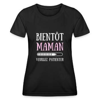 Bientôt Maman Bébé Annonce Grossesse Femme Humour - T-shirt sport Femme - noir - Devant - AI Model Female 172 light (172cm)