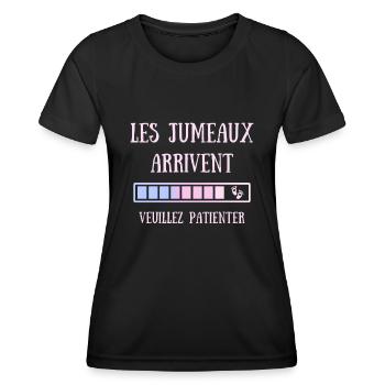 Jumeaux Femme Humour Annonce Grossesse Maman Drole - T-shirt sport Femme - noir - Devant - AI Model Female 172 light (172cm)