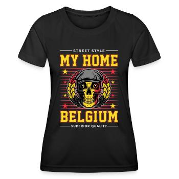 Ma Belgique d’origine - T-shirt sport Femme - noir - Devant - AI Model Female 172 light (172cm)
