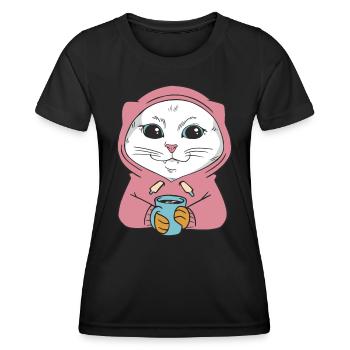 White Main Coon Cat Cat Outfit for - Women's Functional T-Shirt - black - Front - AI Model Female 172 light (172cm)
